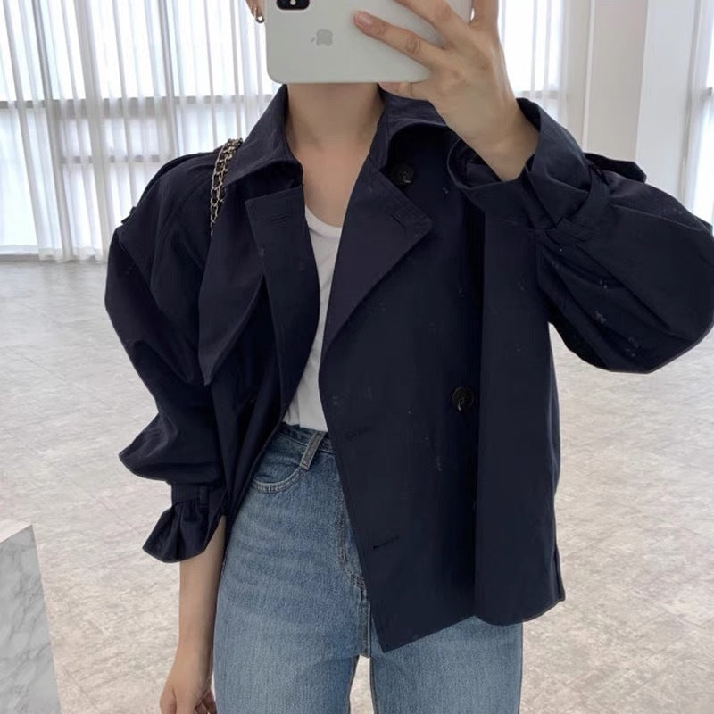 Fall South Lapel Double Breasted Loose Long Sleeve Tooling Style Coat