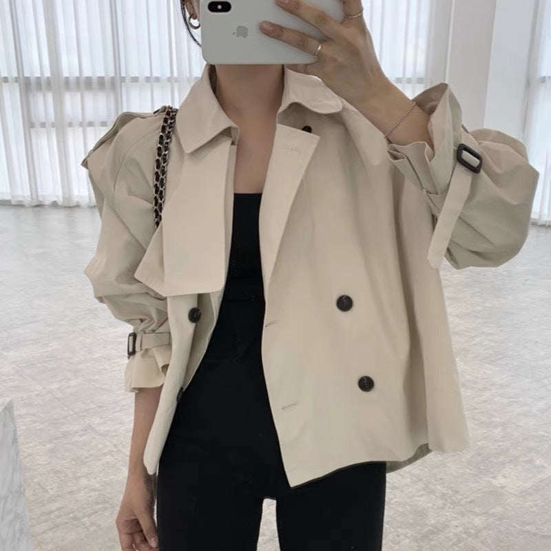 Fall South Lapel Double Breasted Loose Long Sleeve Tooling Style Coat